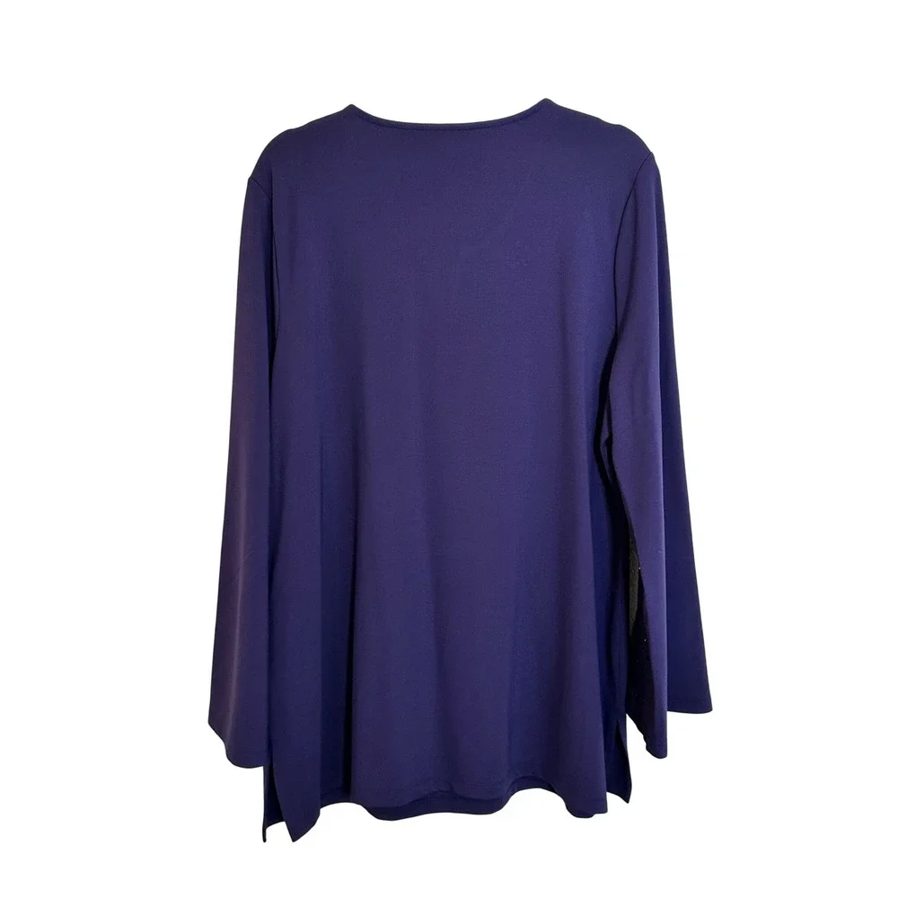 Chico's Rhinestone Embellished Split V-Neck Knit‎ Tunic Top Size 3 XL Purple - Picture 2 of 9